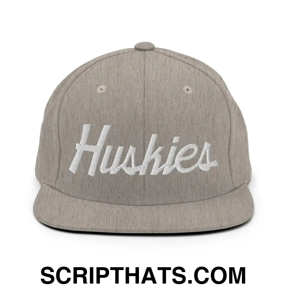 Huskies School Mascot Script Snapback Hat Heather Grey