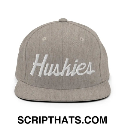 Huskies School Mascot Script Snapback Hat Heather Grey