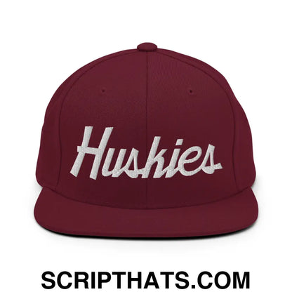 Huskies School Mascot Script Snapback Hat Maroon