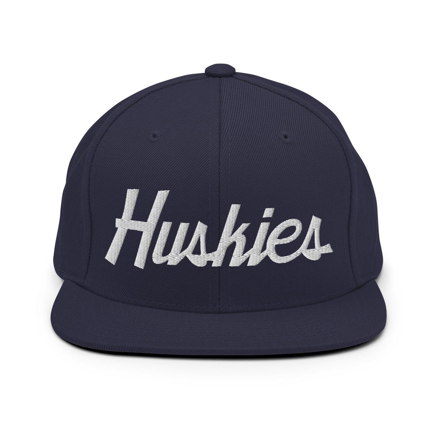 Huskies School Mascot Script Snapback Hat Navy