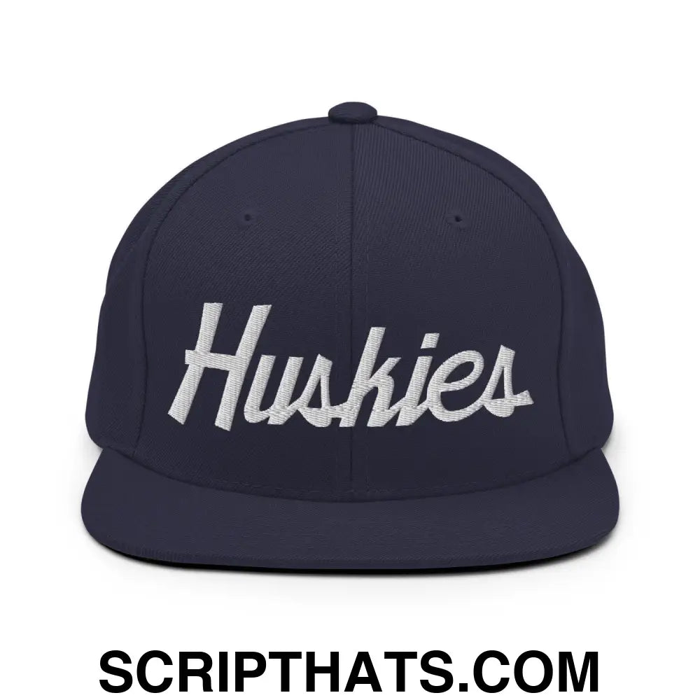 Huskies School Mascot Script Snapback Hat Navy