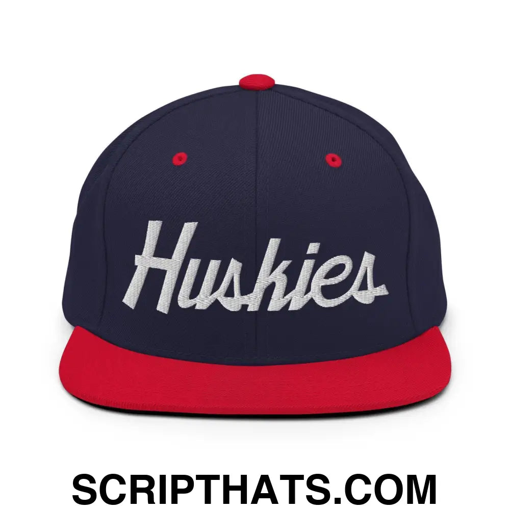 Huskies School Mascot Script Snapback Hat Navy Red