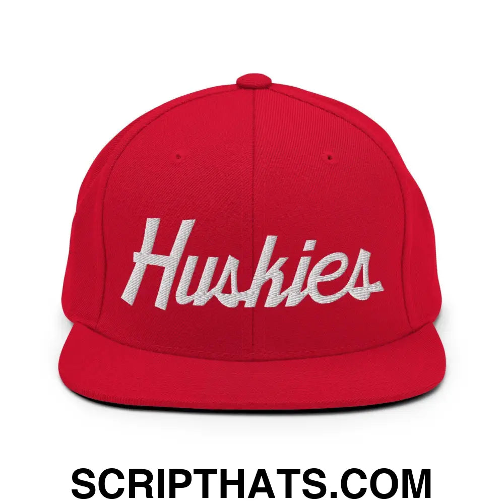 Huskies School Mascot Script Snapback Hat Red