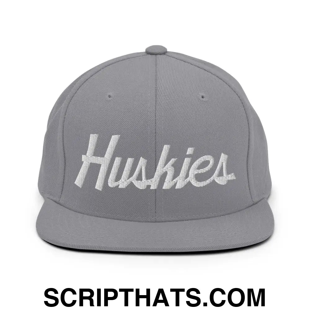 Huskies School Mascot Script Snapback Hat Silver