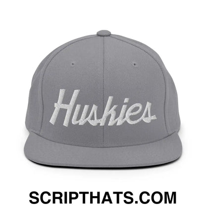 Huskies School Mascot Script Snapback Hat Silver