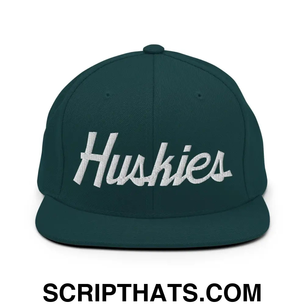 Huskies School Mascot Script Snapback Hat Spruce