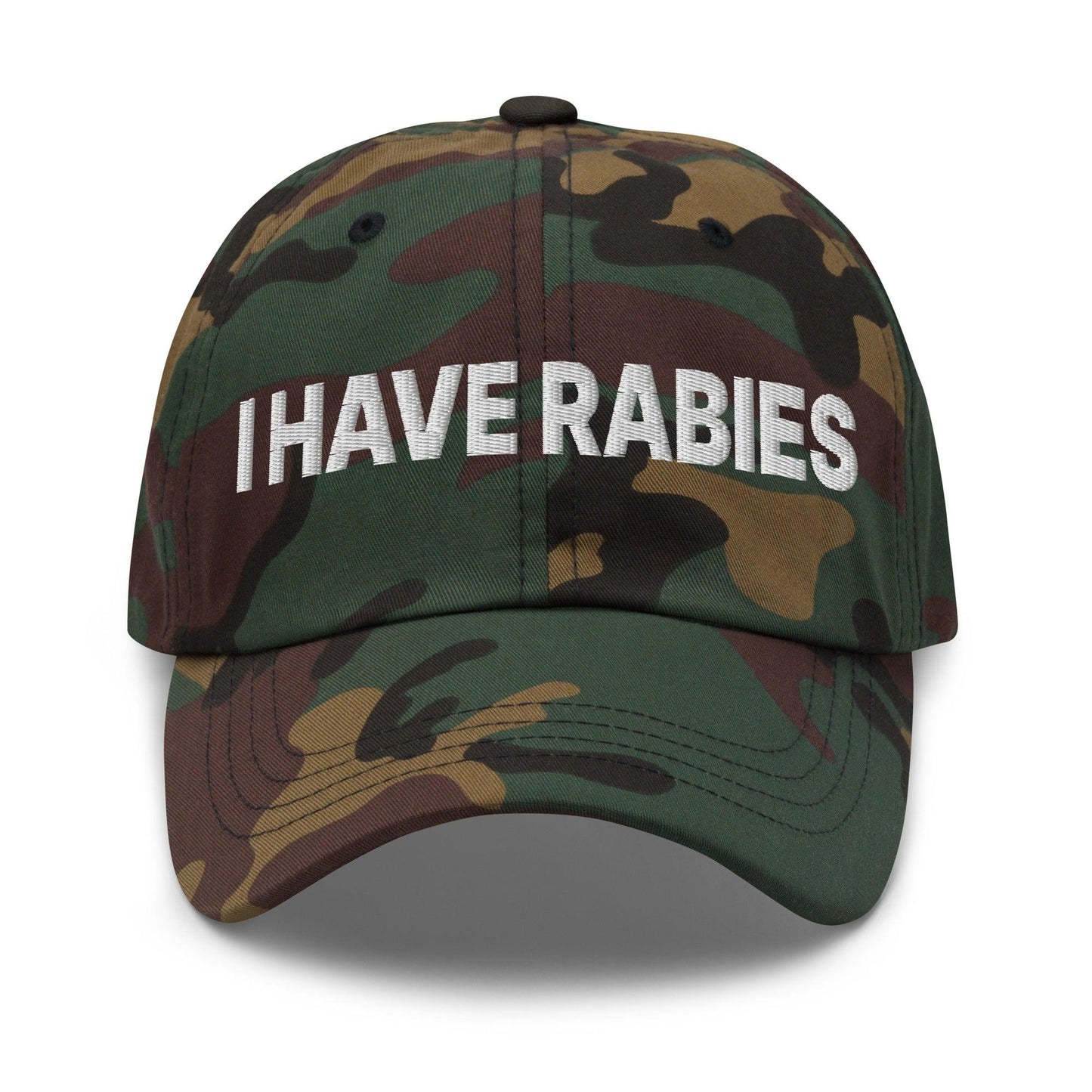 I Have Rabies Embroidered Dad Hat Green Camo