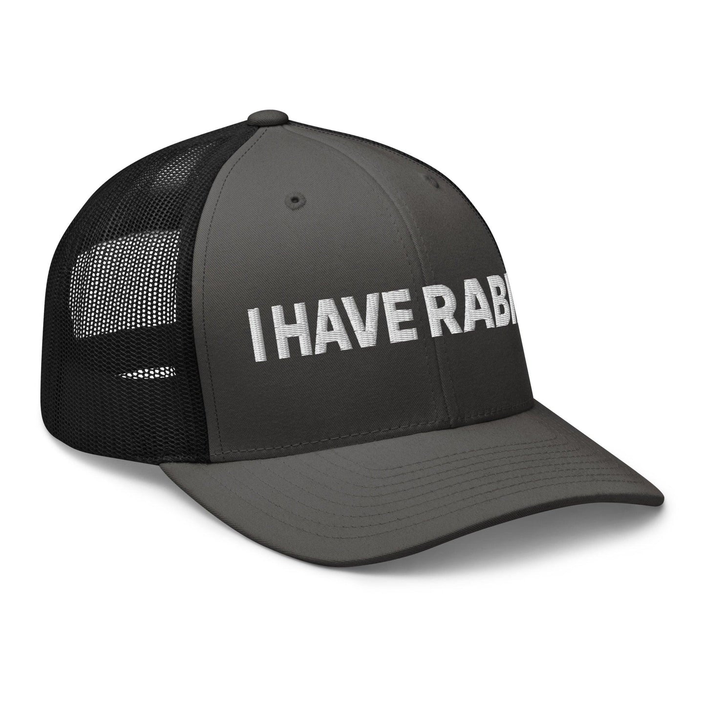 I Have Rabies Embroidered Mesh Trucker Hat Charcoal Black