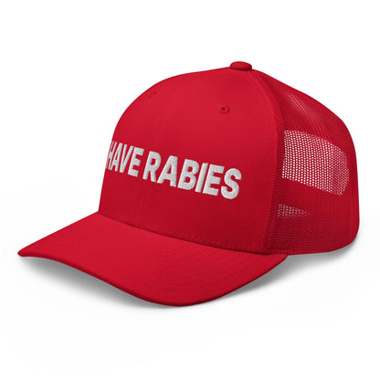 I Have Rabies Embroidered Mesh Trucker Hat Red