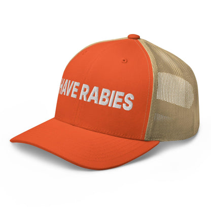 I Have Rabies Embroidered Mesh Trucker Hat Rustic Orange Khaki