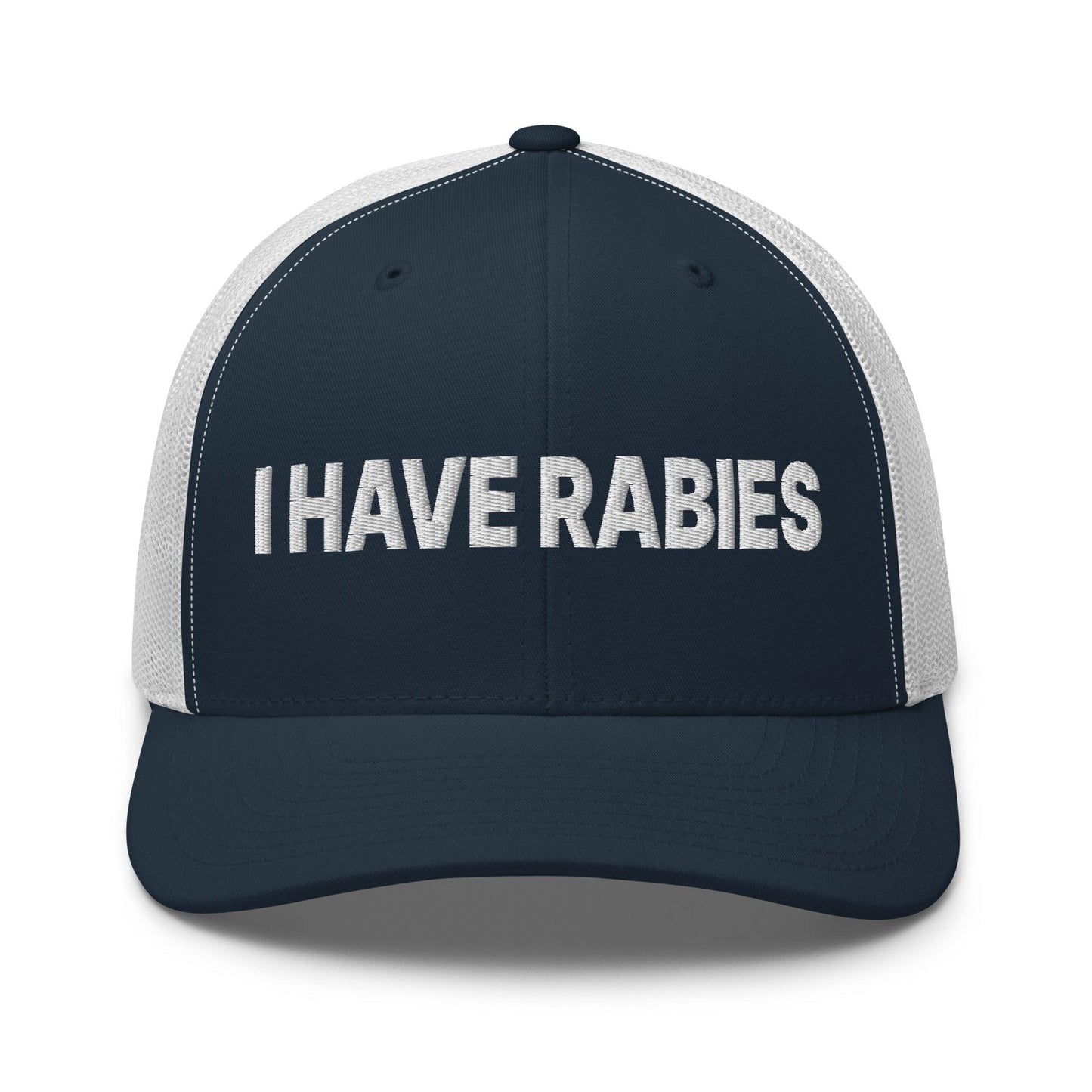 I Have Rabies Embroidered Mesh Trucker Hat Navy White