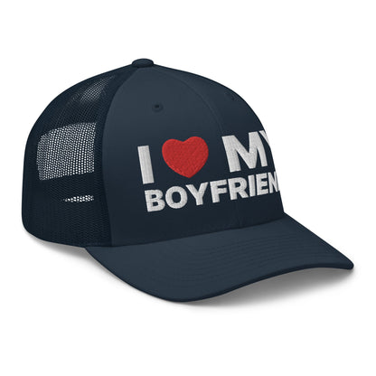 I Love My Boyfriend Retro Trucker Hat Navy