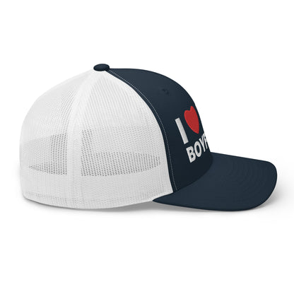 I Love My Boyfriend Retro Trucker Hat Navy White