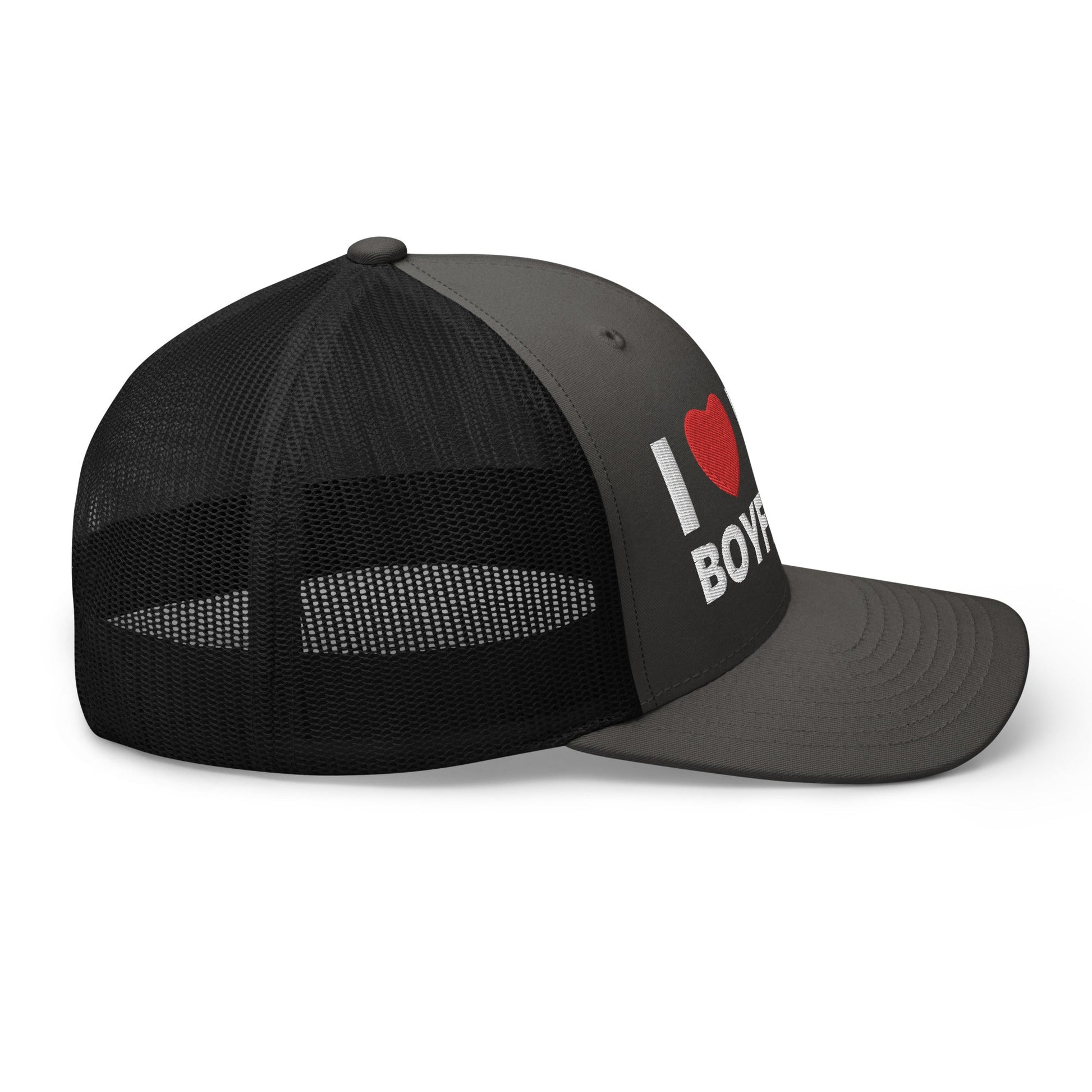 I Love My Boyfriend Retro Trucker Hat Charcoal Black