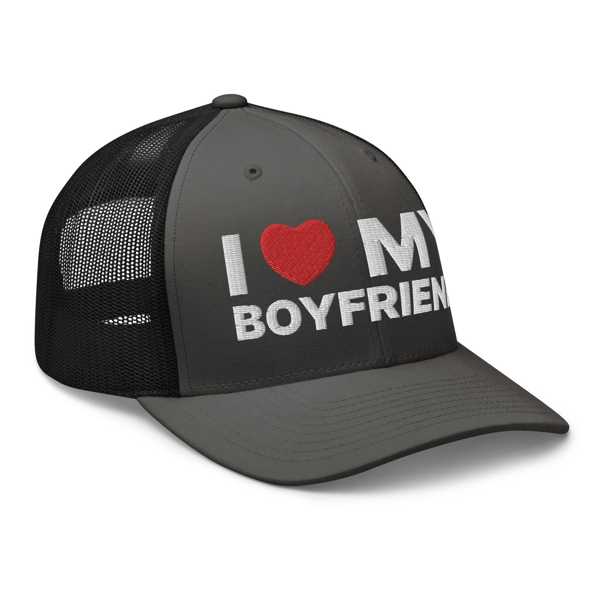 I Love My Boyfriend Retro Trucker Hat Charcoal Black