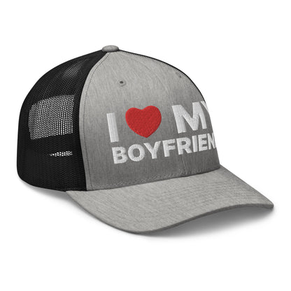 I Love My Boyfriend Retro Trucker Hat Heather Black