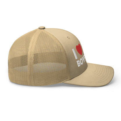 I Love My Boyfriend Retro Trucker Hat Khaki