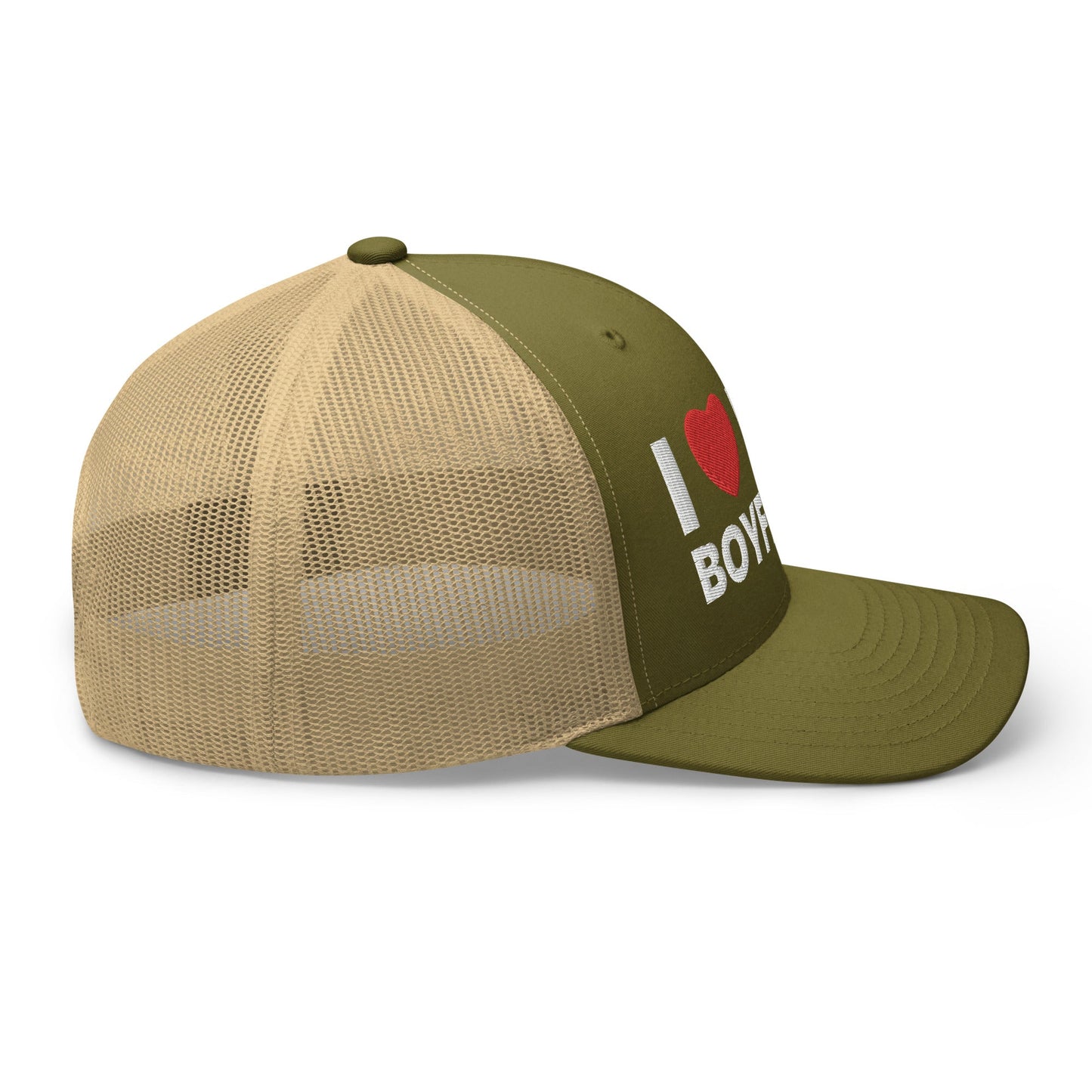 I Love My Boyfriend Retro Trucker Hat Moss Khaki