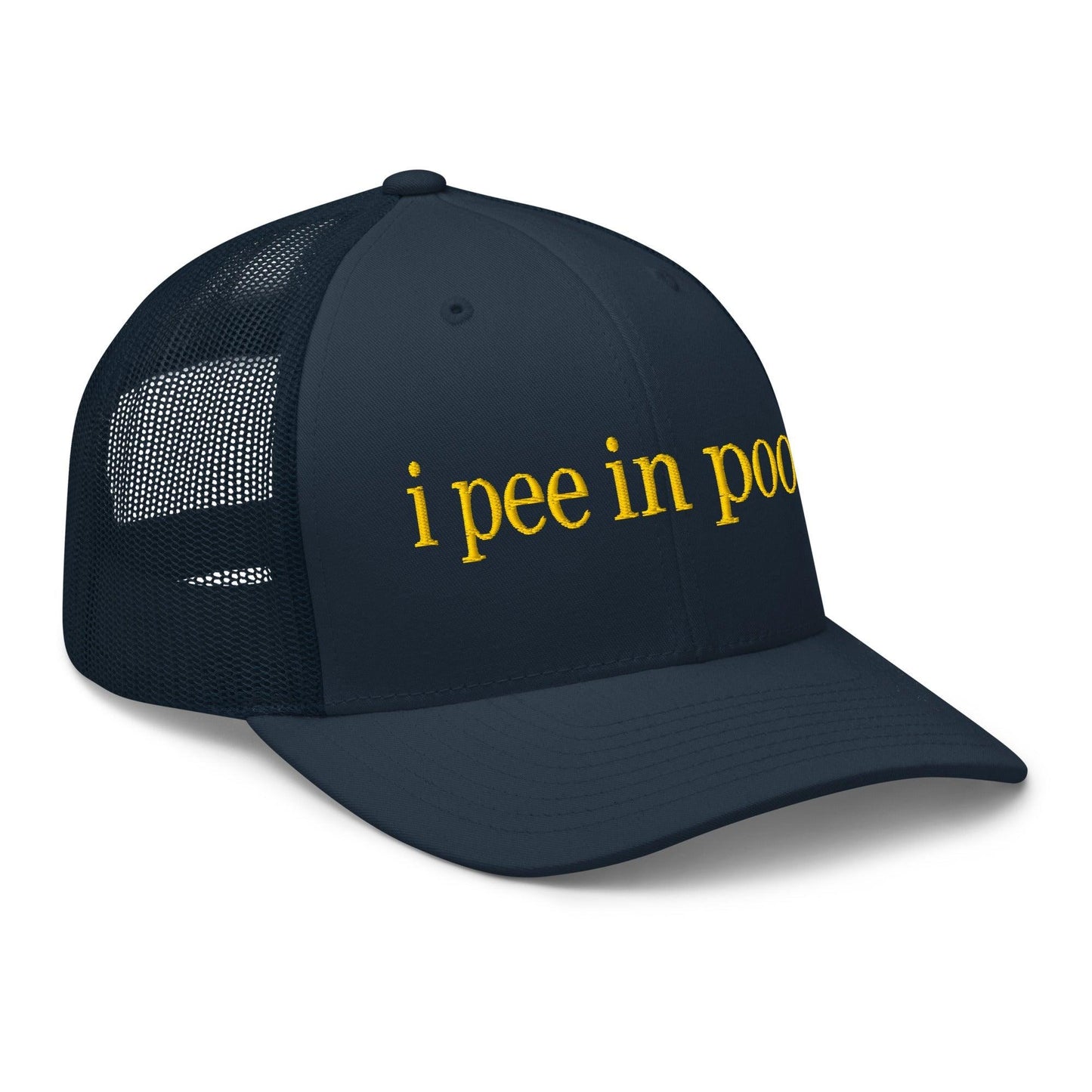 I Pee in Pools Embroidered Mesh Trucker Hat Navy