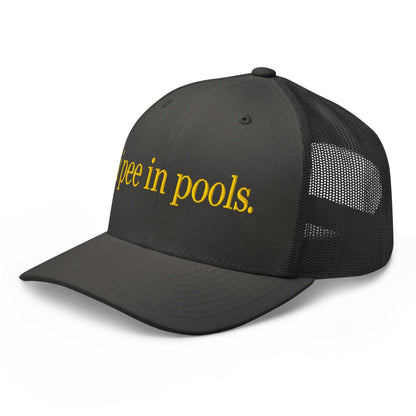 I Pee in Pools Embroidered Mesh Trucker Hat Charcoal