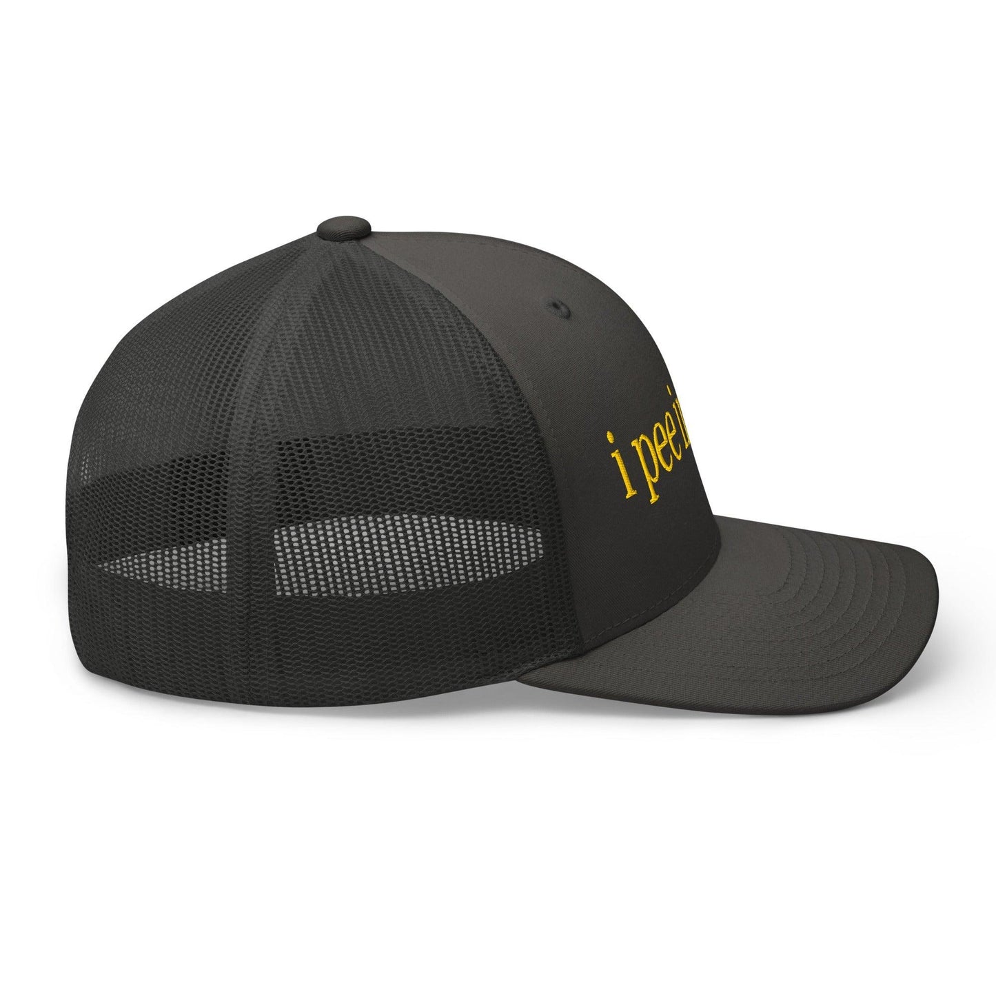 I Pee in Pools Embroidered Mesh Trucker Hat Charcoal