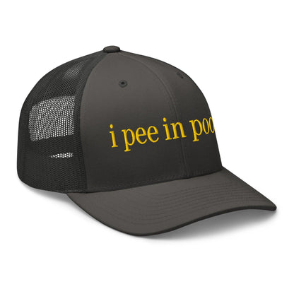 I Pee in Pools Embroidered Mesh Trucker Hat Charcoal