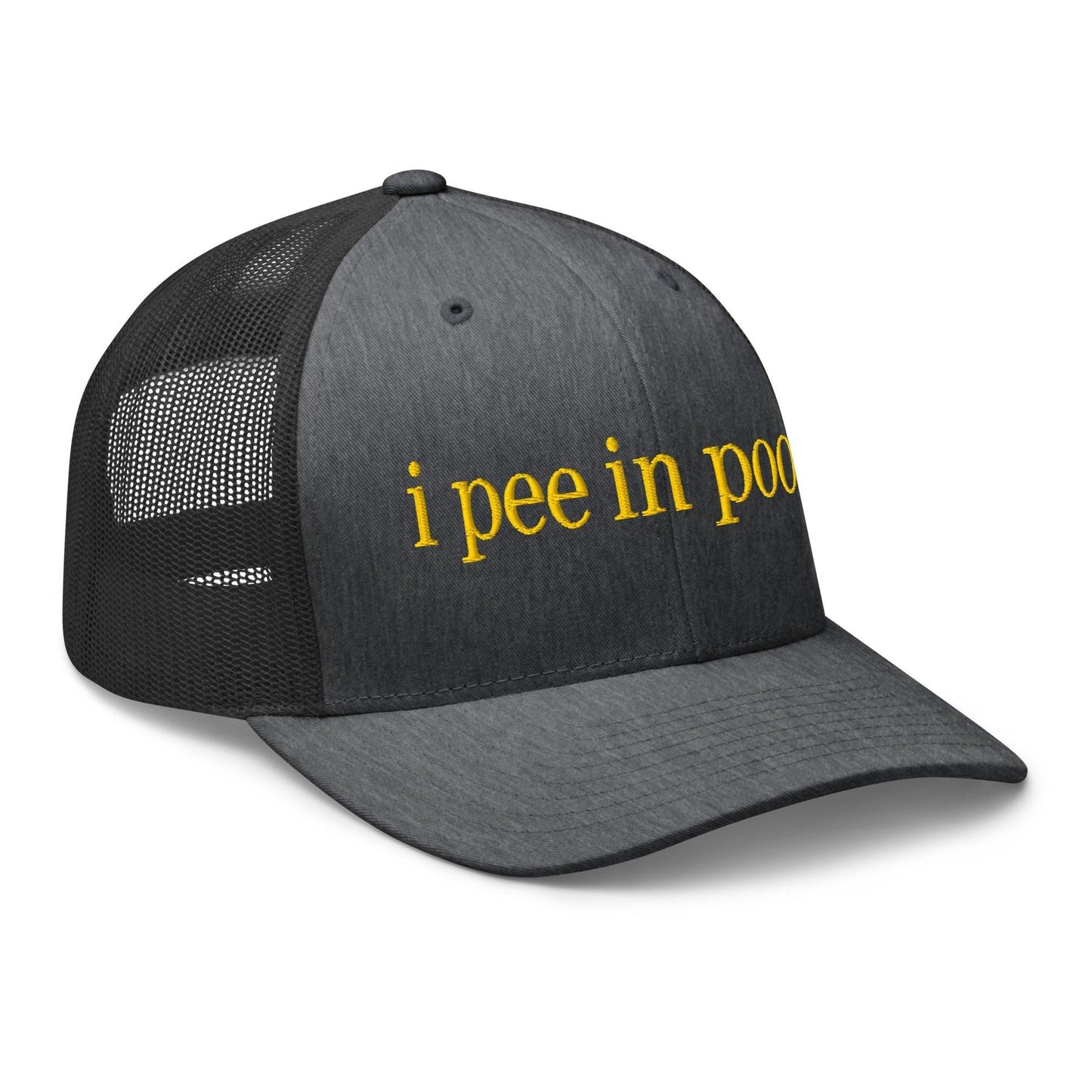 I Pee in Pools Embroidered Mesh Trucker Hat Dark Heather Gray