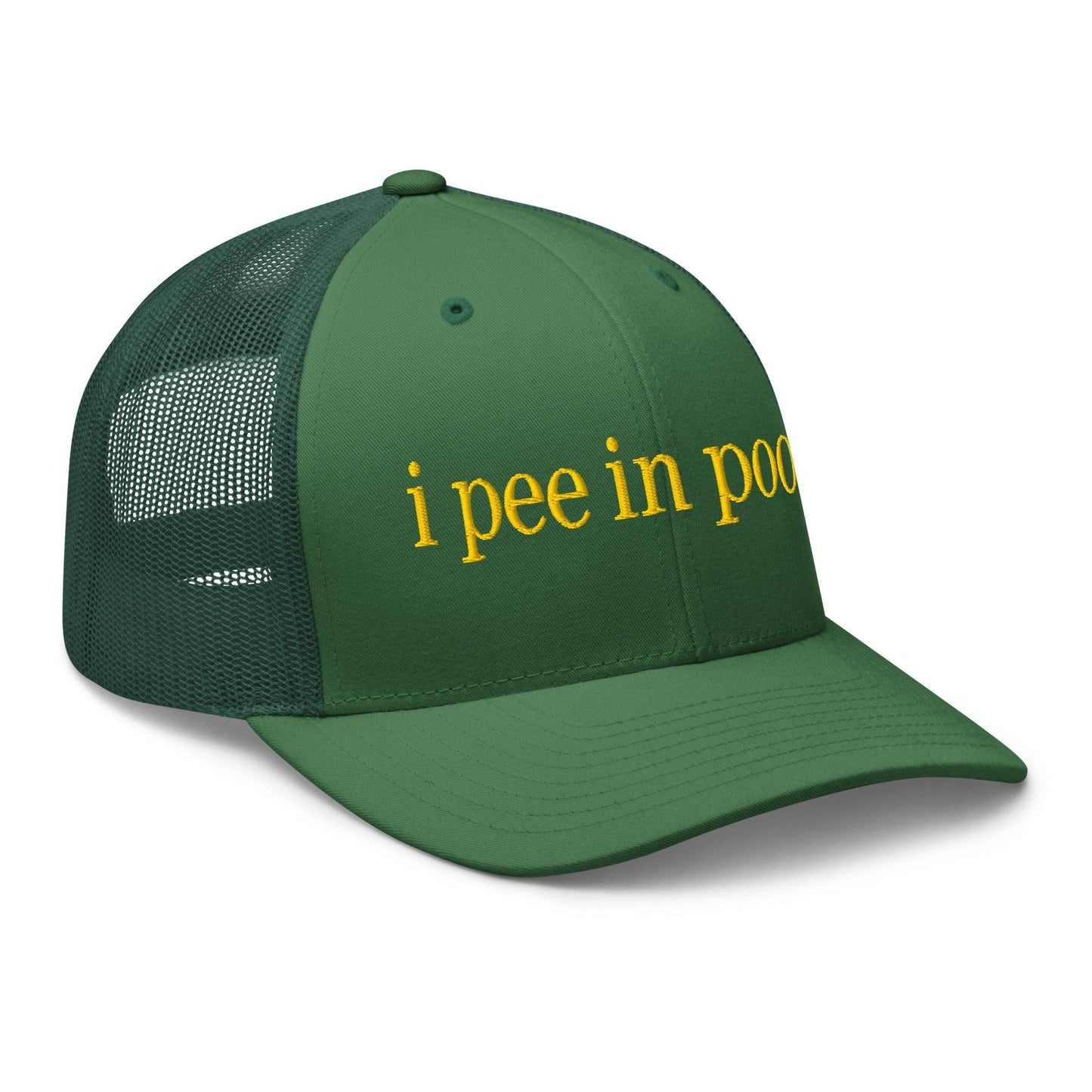 I Pee in Pools Embroidered Mesh Trucker Hat Evergreen