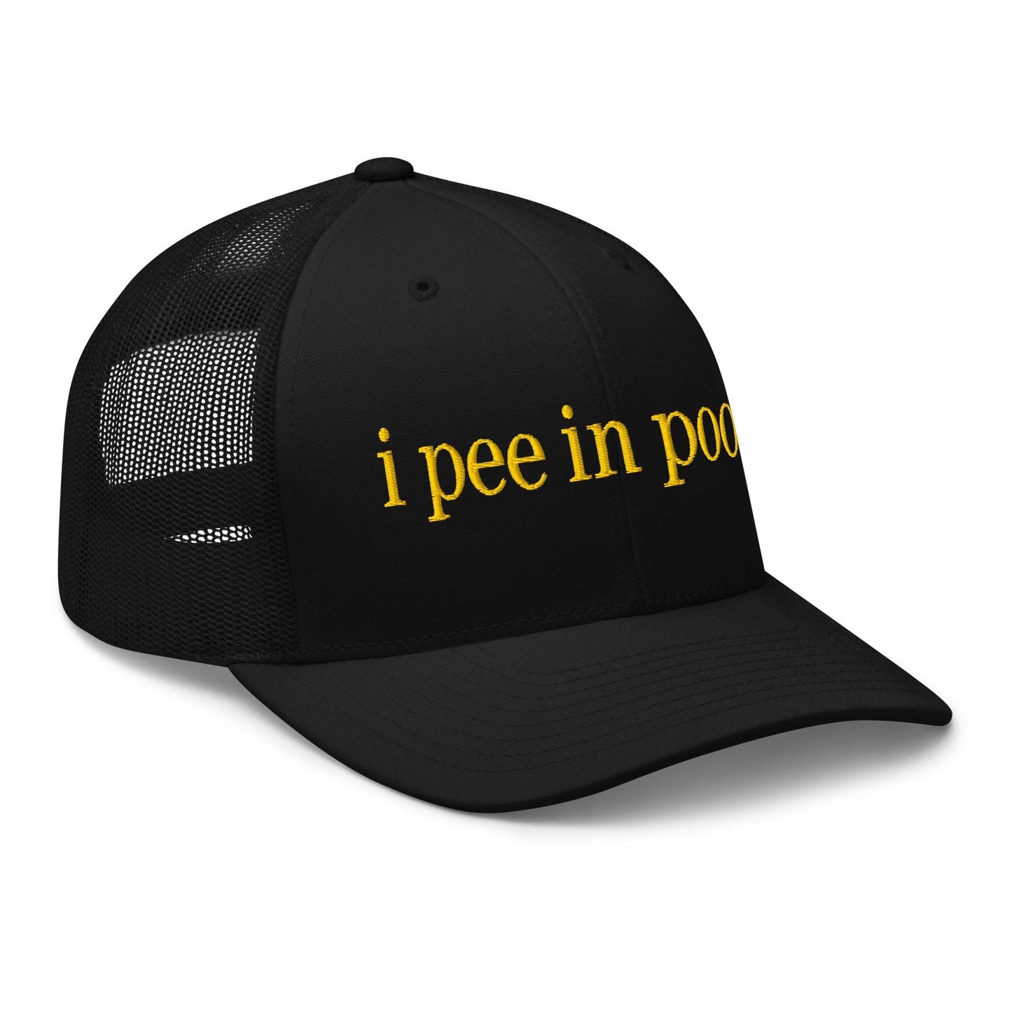 I Pee in Pools Embroidered Mesh Trucker Hat Black