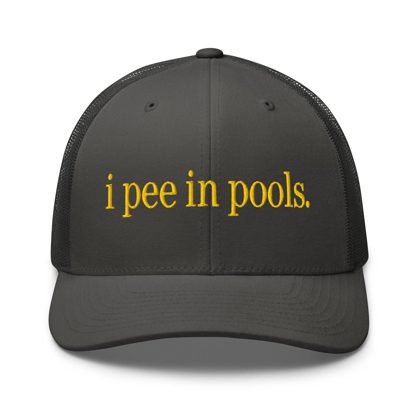 I Pee in Pools Embroidered Mesh Trucker Hat Charcoal