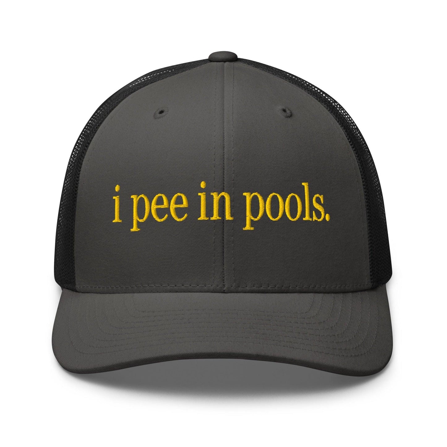 I Pee in Pools Embroidered Mesh Trucker Hat Charcoal Black