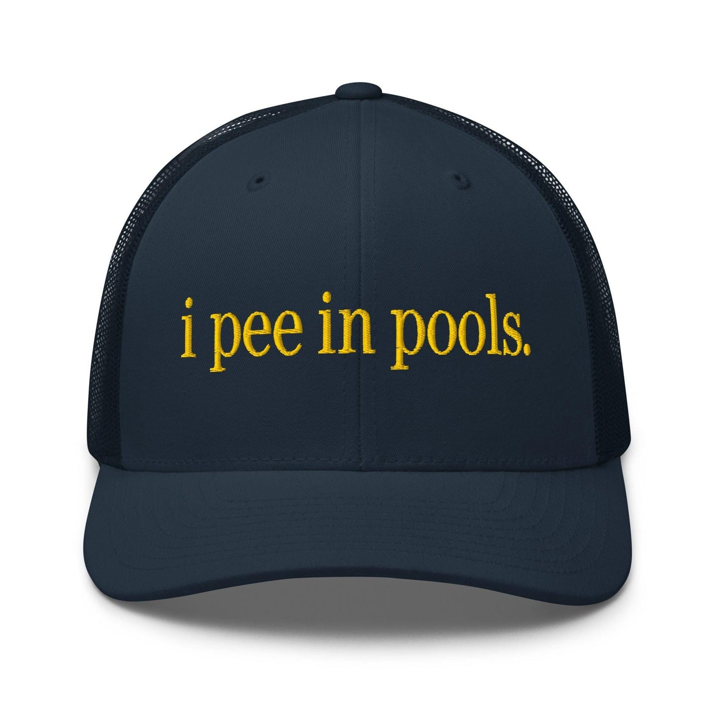 I Pee in Pools Embroidered Mesh Trucker Hat Navy