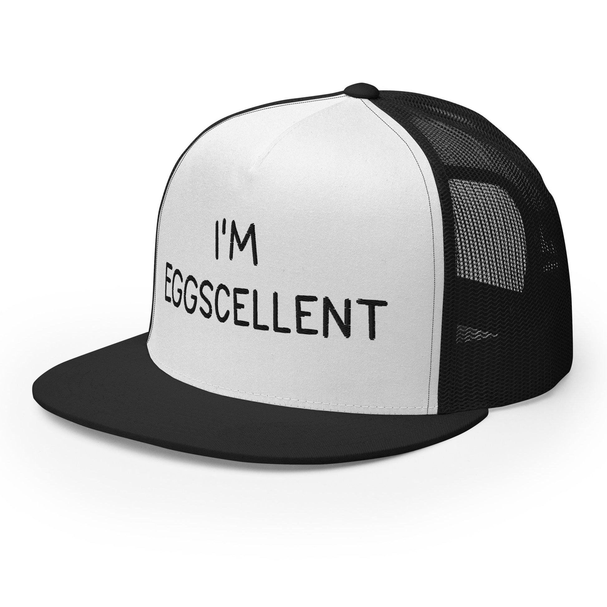 I'm Eggscellent Regular Trucker Show Hat Black White Black