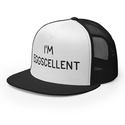 I'm Eggscellent Regular Trucker Show Hat Black White Black