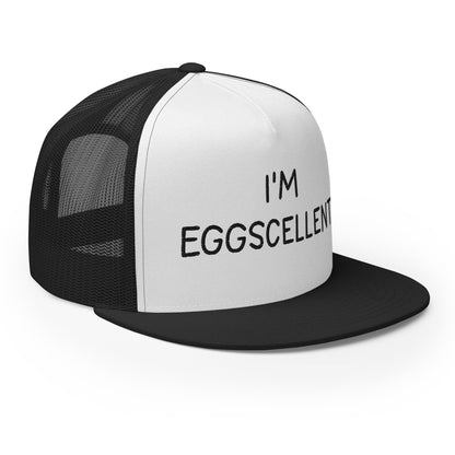 I'm Eggscellent Regular Trucker Show Hat Black White Black