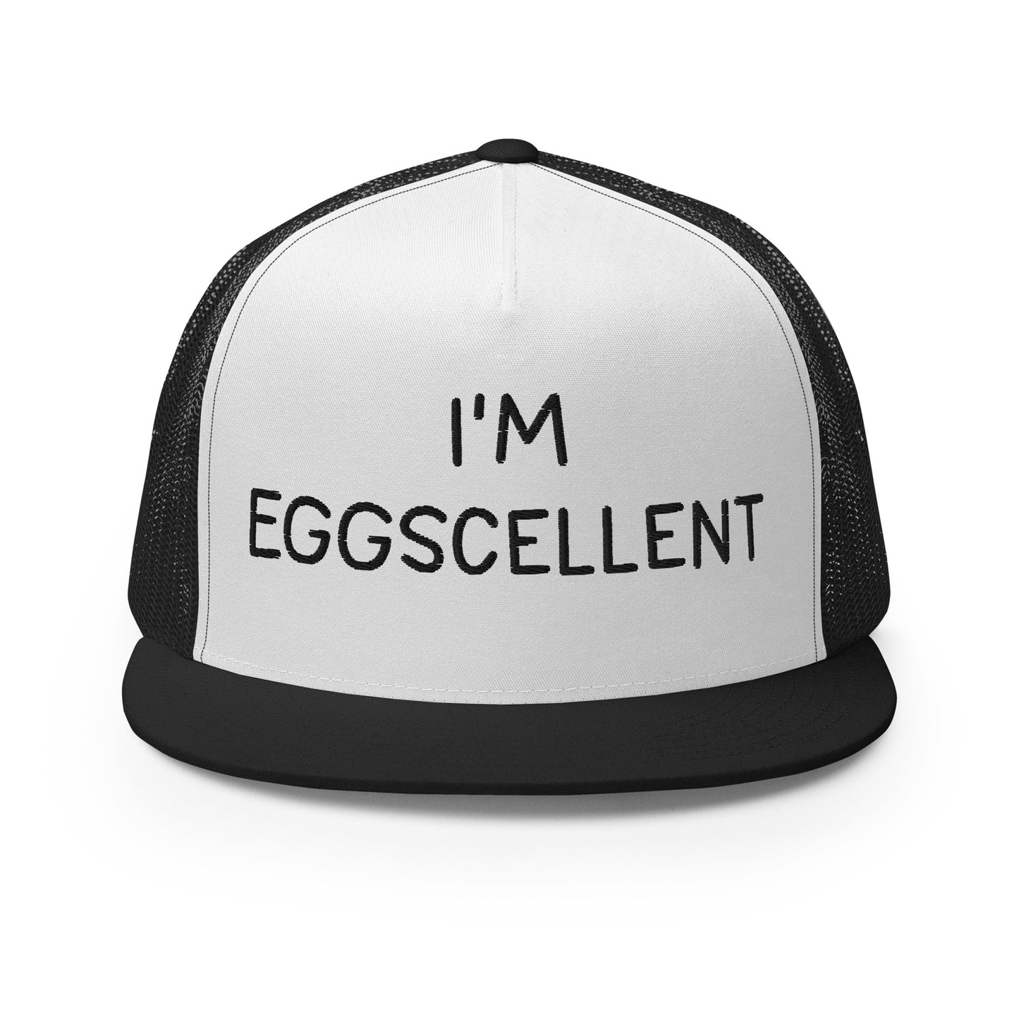 I'm Eggscellent Regular Trucker Show Hat Black White Black