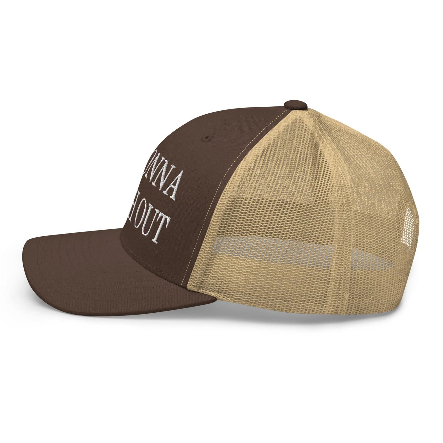 I'm Gonna Crash Out Embroidered Mesh Trucker Hat Brown Khaki