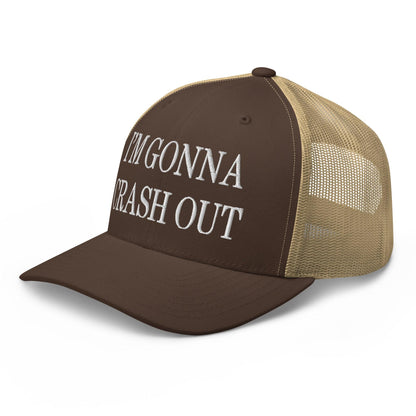 I'm Gonna Crash Out Embroidered Mesh Trucker Hat Brown Khaki