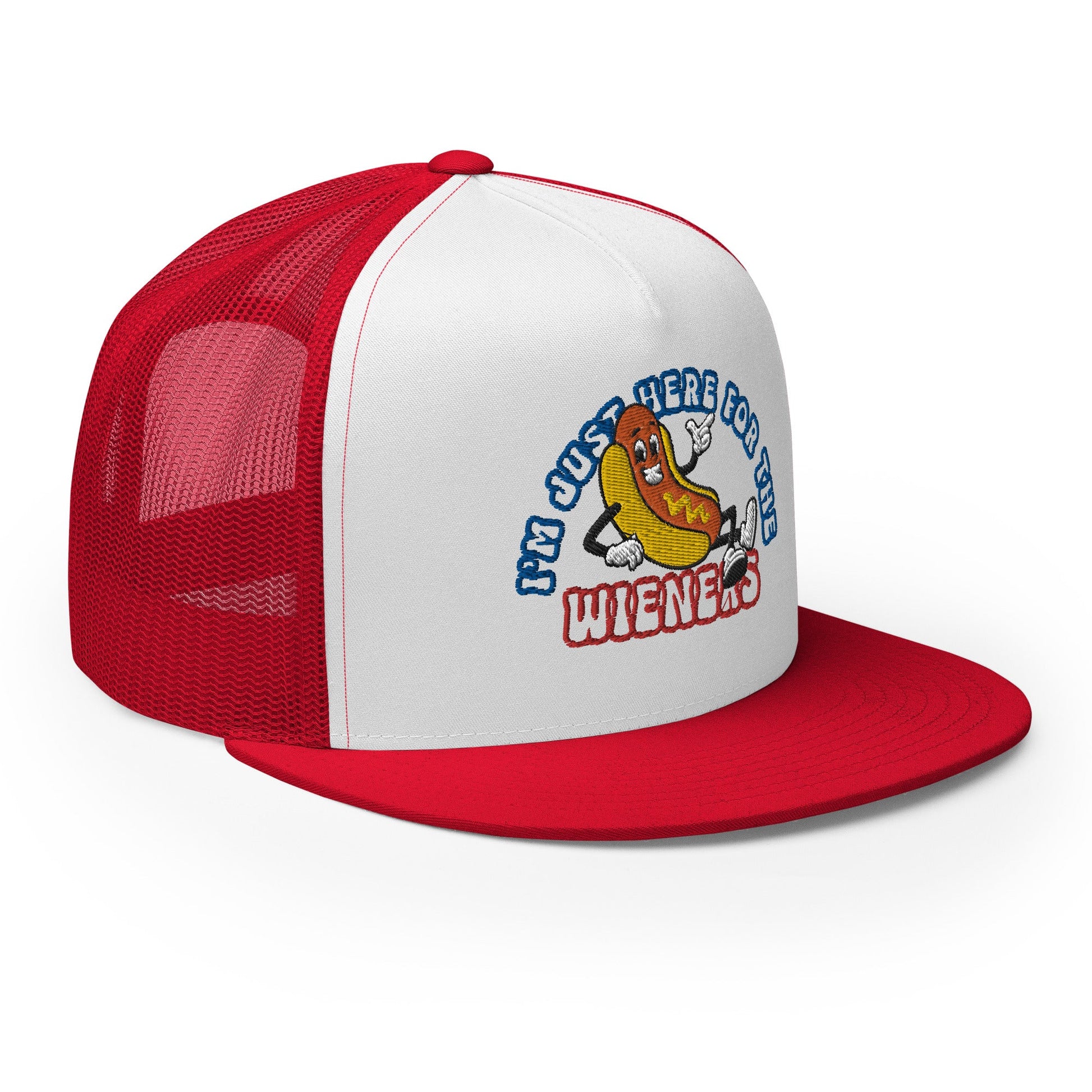 I'm Just Here for the Wieners 4th of July Funny Snapback Trucker Hat Red White Red