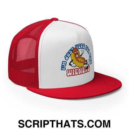 I'm Just Here for the Wieners 4th of July Funny Snapback Trucker Hat Red White Red