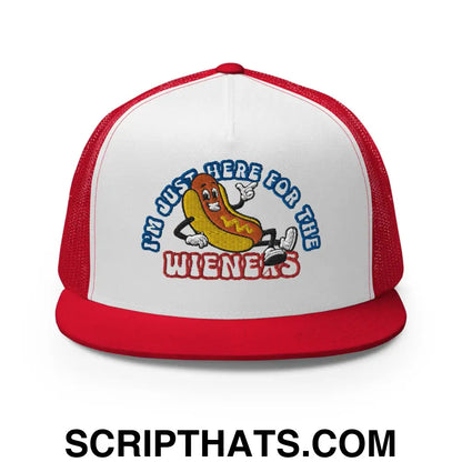 I'm Just Here for the Wieners 4th of July Funny Snapback Trucker Hat Red White Red