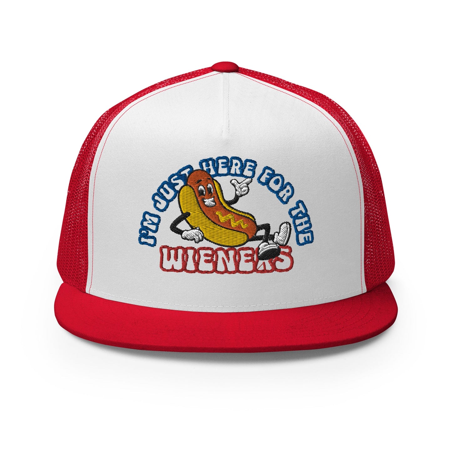 I'm Just Here for the Wieners 4th of July Funny Snapback Trucker Hat Red White Red
