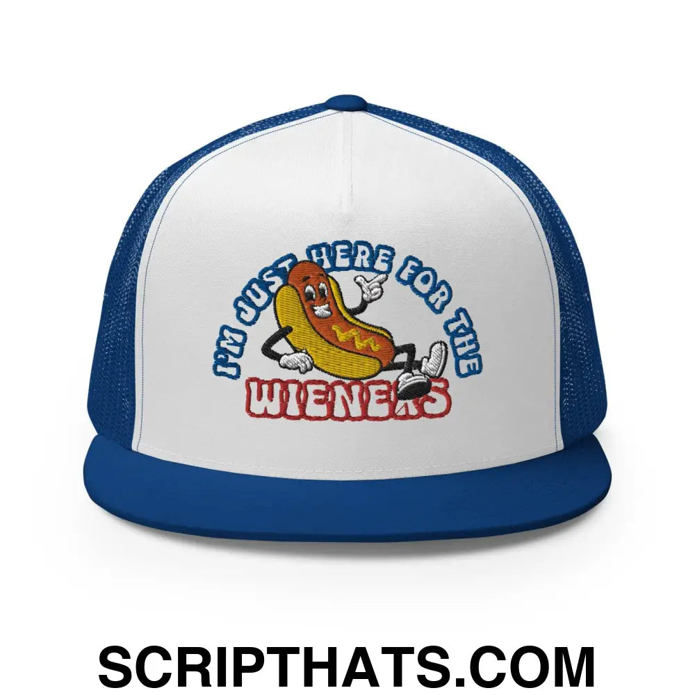 I'm Just Here for the Wieners 4th of July Funny Snapback Trucker Hat Royal White Royal