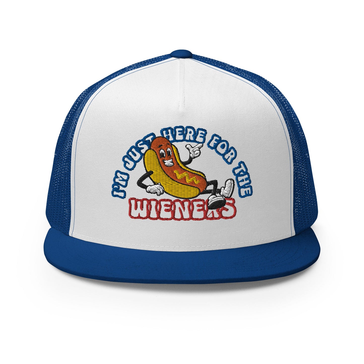 I'm Just Here for the Wieners 4th of July Funny Snapback Trucker Hat Royal White Royal