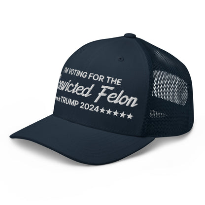 I'm Voting For The Convicted Felon Trump 2024 Retro Trucker Hat Navy