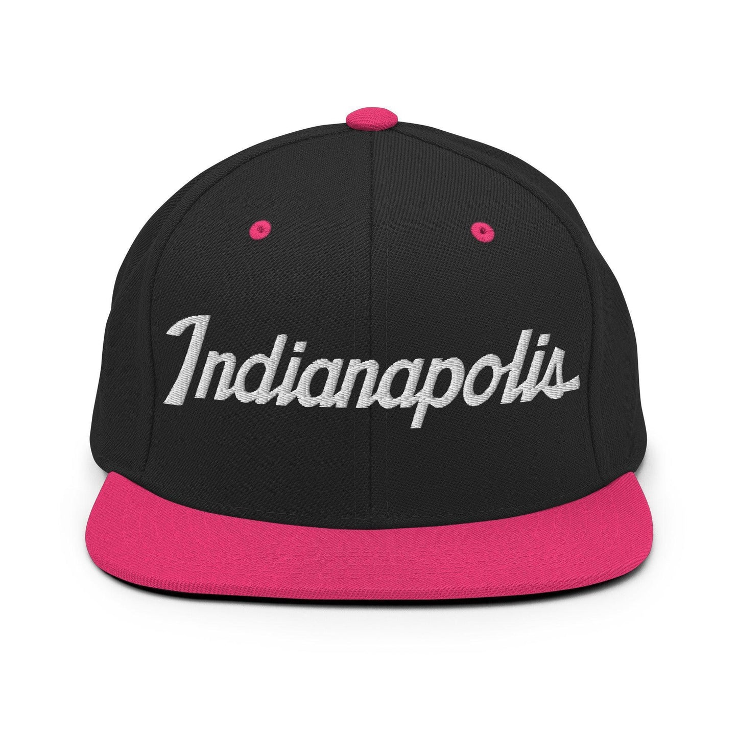 Indianapolis Script Snapback Hat Black Neon Pink