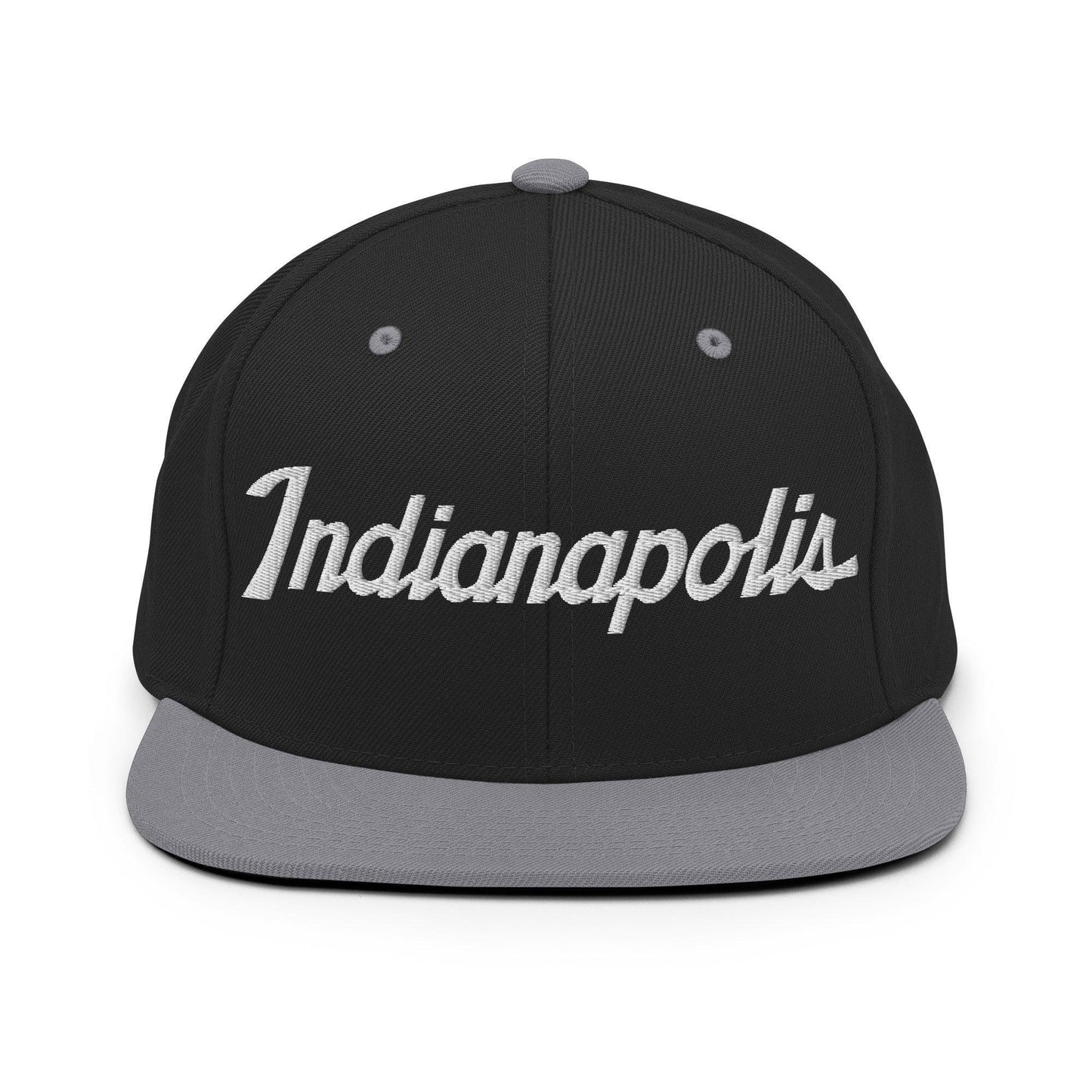 Indianapolis Script Snapback Hat Black Silver