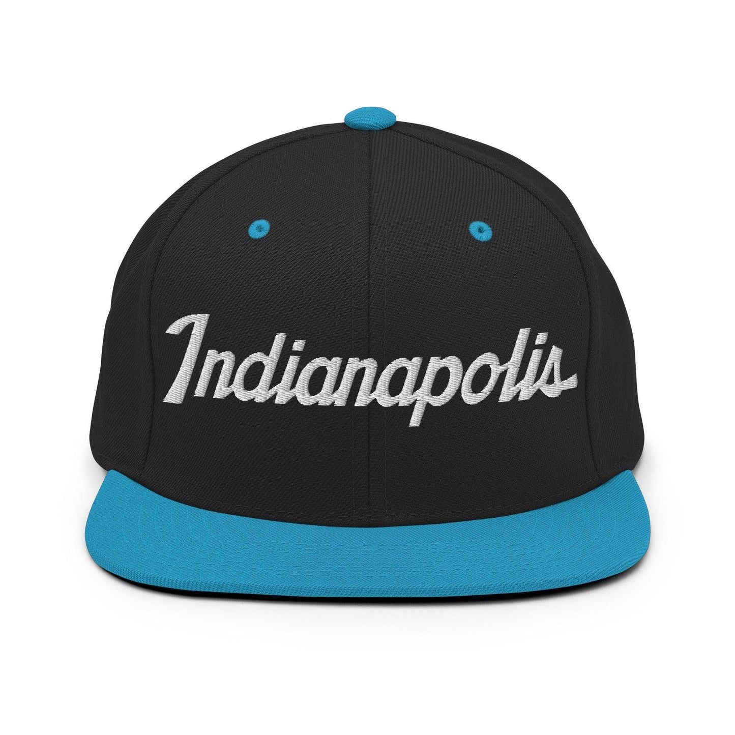 Indianapolis Script Snapback Hat Black Teal
