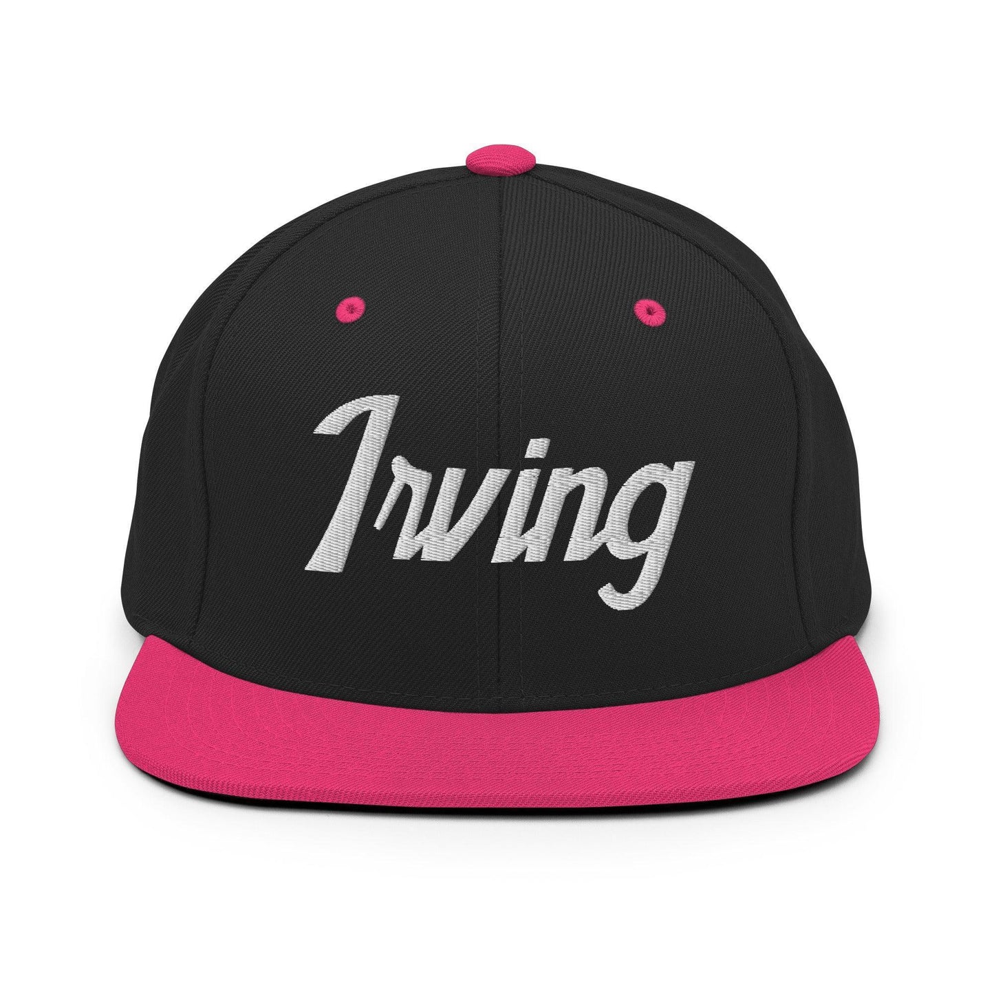 Irving Script Snapback Hat Black Neon Pink