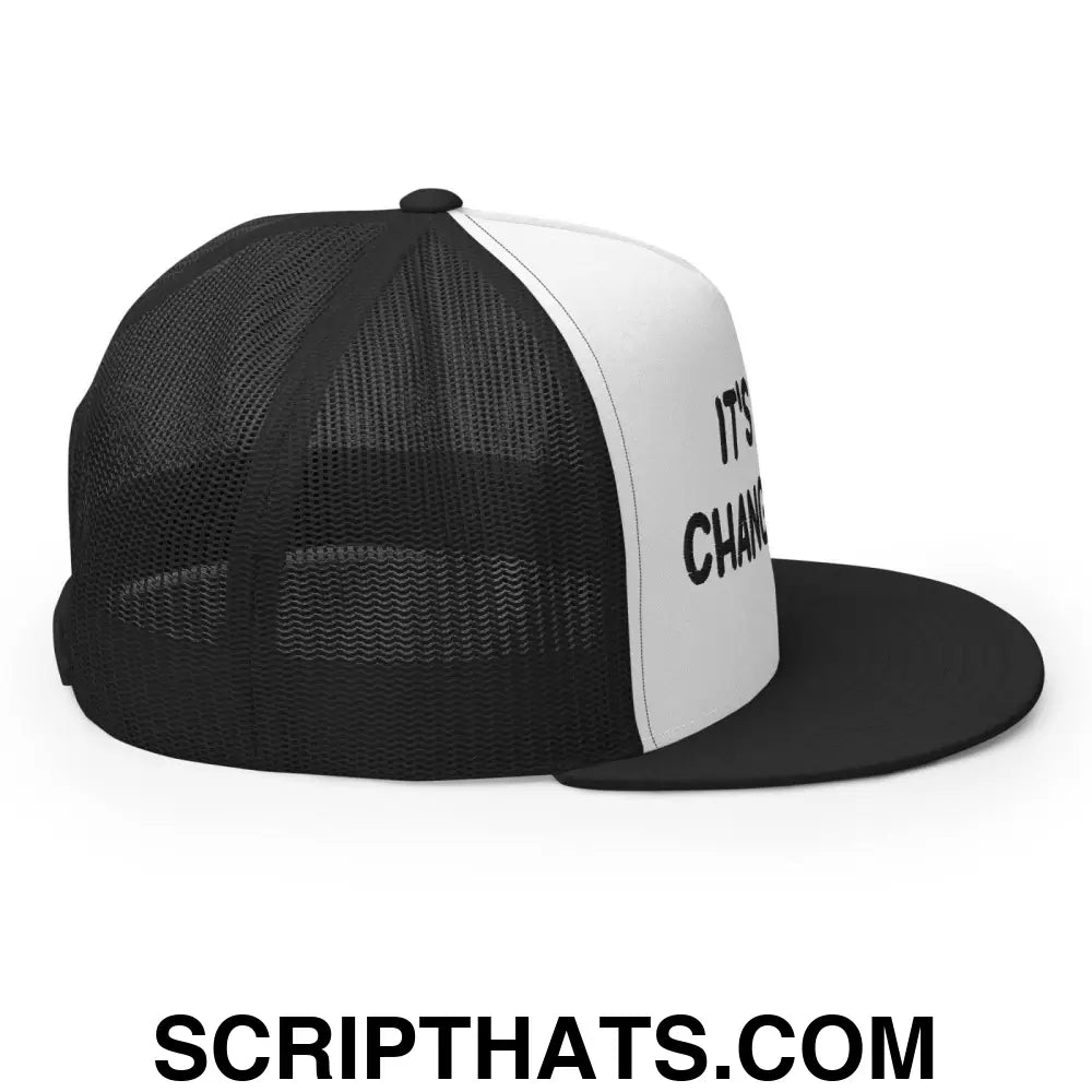 It's Chimi Changa Time Regular Trucker Show Hat Black White Black